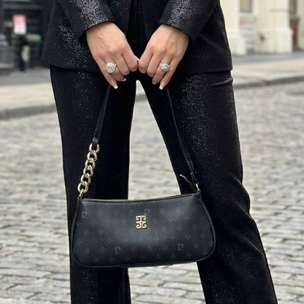 European/ Pierre Cardin Black Baguette Gold Chain Shoulder Hand Bag OFFERS ❤️ - Picture 2 of 6
